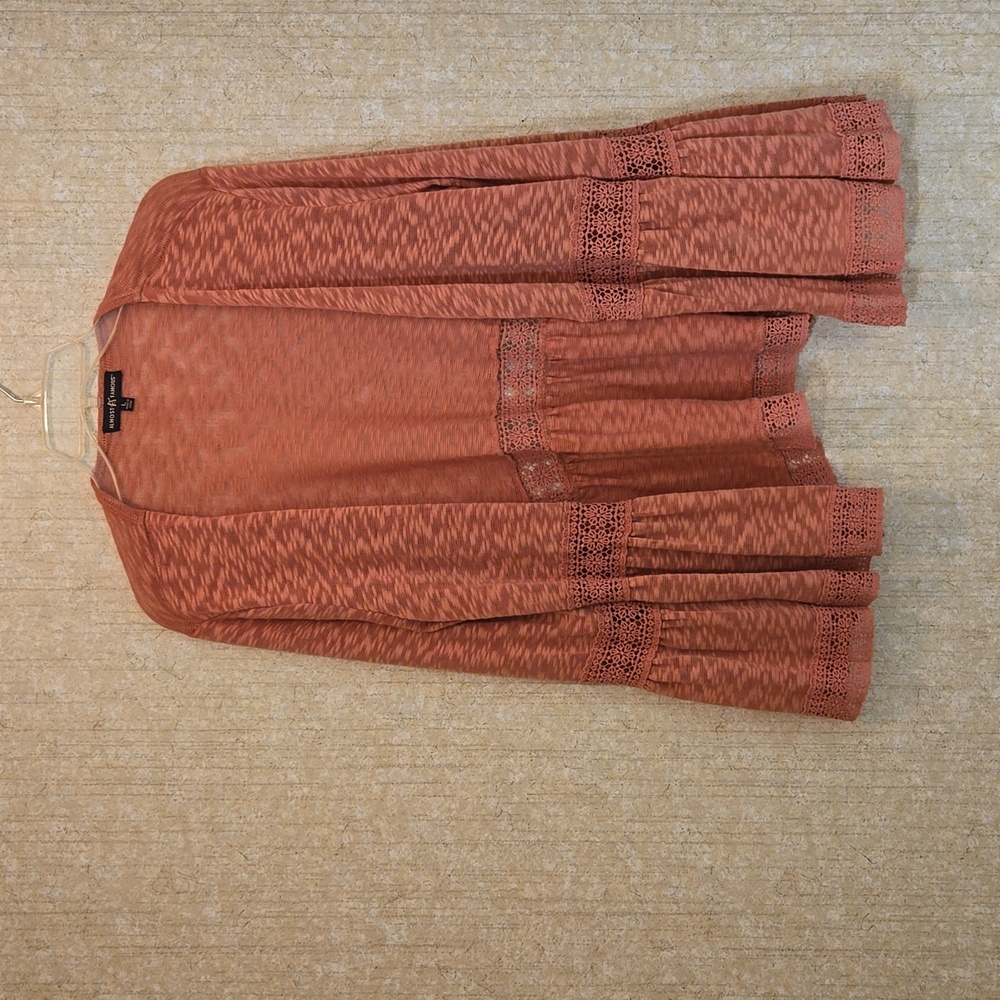 Open-Front Cardigan with Lace Trim